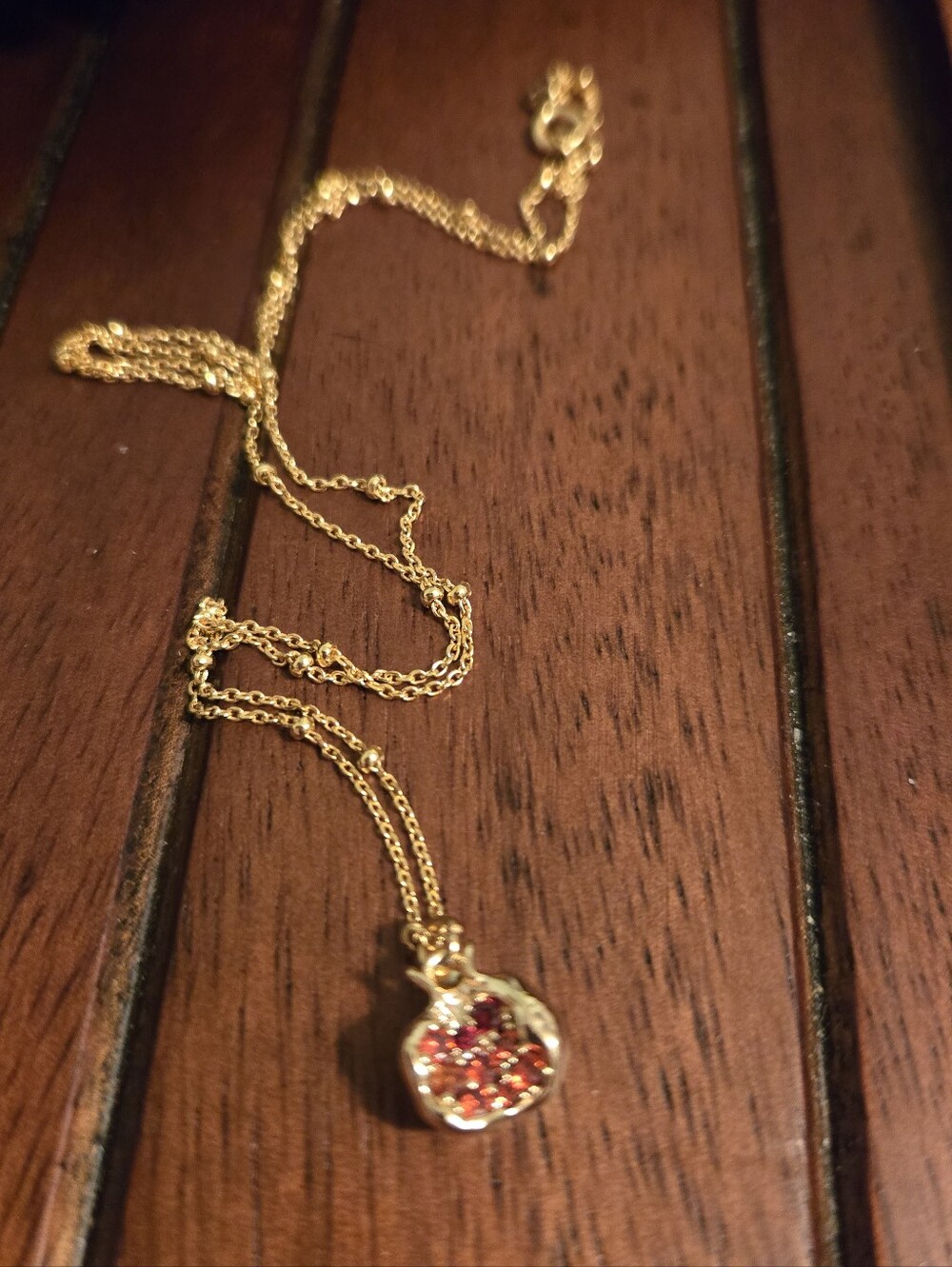 Pomegranate Charm On Gold Vermeil Chain Necklace 18"